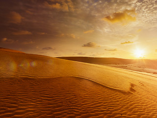 Image showing White sand dunes on sunrise, Mui Ne, Vietnam