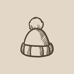 Image showing Knitted hat sketch icon.