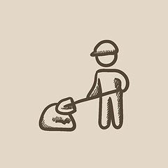 Image showing Man with shovel and hill of sand sketch icon.