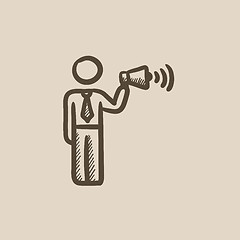 Image showing Businessman with megaphone sketch icon.