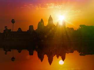 Image showing Angkor Wat on sunset