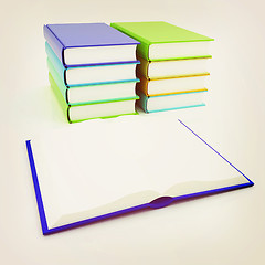 Image showing colorful real books. 3D illustration. Vintage style.