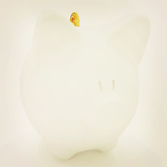 Image showing piggy bank and falling coins. 3D illustration. Vintage style.