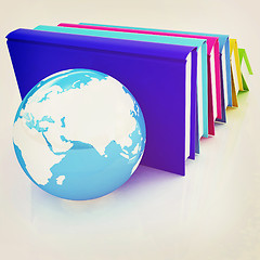 Image showing colorful books and Earth. 3D illustration. Vintage style.