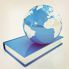 Image showing colorful books and Earth. 3D illustration. Vintage style.