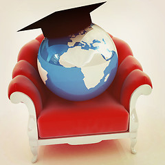 Image showing 3D rendering of the Earth on a chair. 3D illustration. Vintage s