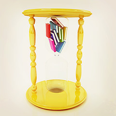 Image showing 3d hourglass with the books inside. 3D illustration. Vintage sty