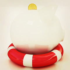 Image showing piggy bank on lifebuoy. 3D illustration. Vintage style.