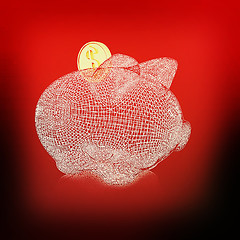 Image showing 3d model piggy bank. 3D illustration. Vintage style.