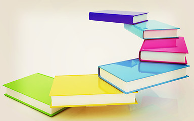 Image showing colorful real books. 3D illustration. Vintage style.