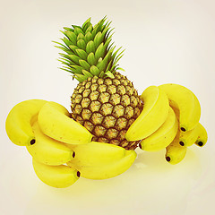 Image showing pineapple and bananas. 3D illustration. Vintage style.