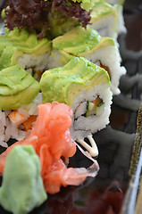 Image showing Veggie sushi roll on plate