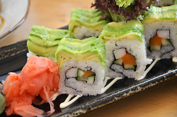 Image showing Veggie sushi roll on plate