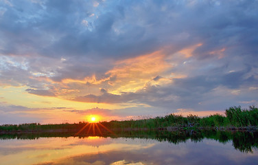 Image showing sunset over danube delta