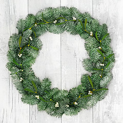 Image showing Christmas Spruce Fir and Mistletoe Wreath