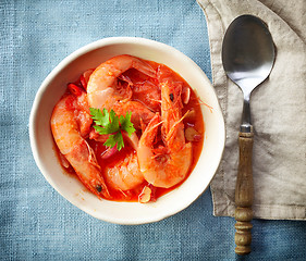 Image showing bowl of tomato and shrimp soup