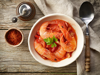 Image showing bowl of tomato and shrimp soup