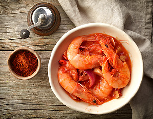 Image showing bowl of tomato and shrimp soup