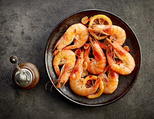 Image showing plate of fried spiced prawns