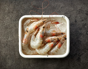 Image showing fresh raw prawns in metallic bowl