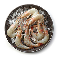 Image showing fresh raw prawns on black plate