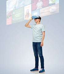 Image showing happy man in virtual reality headset or 3d glasses