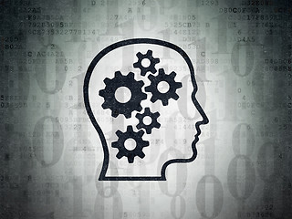 Image showing Business concept: Head With Gears on Digital Data Paper background