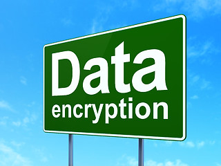 Image showing Protection concept: Data Encryption on road sign background