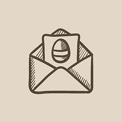 Image showing Easter greeting card in envelope sketch icon.