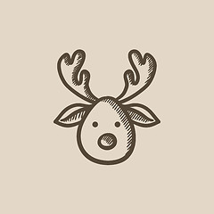 Image showing Christmas deer sketch icon.
