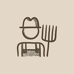 Image showing Farmer with pitchfork sketch icon.