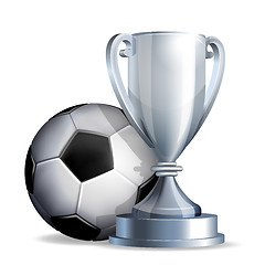 Image showing Silver cup with a football ball