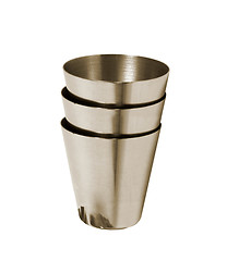 Image showing Big steel cup with lid and handle isolated on white