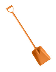 Image showing yellow plastic toy shovel, isolated on a white background.