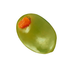 Image showing one green olive on white