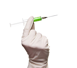 Image showing Hand holding syringe isolated on white