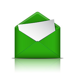 Image showing Green open envelope with blank paper