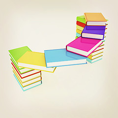 Image showing colorful real books. 3D illustration. Vintage style.