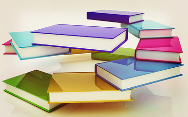 Image showing colorful real books. 3D illustration. Vintage style.