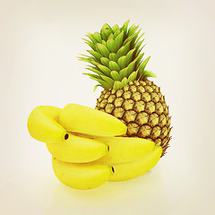 Image showing pineapple and bananas. 3D illustration. Vintage style.