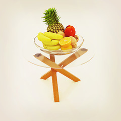 Image showing Citrus in a glass dish on exotic glass table with wooden legs. 3