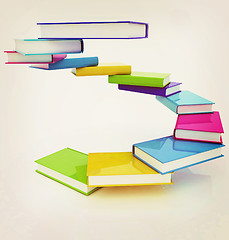 Image showing colorful real books. 3D illustration. Vintage style.