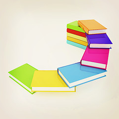 Image showing colorful real books. 3D illustration. Vintage style.