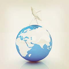 Image showing SAT and planet earth. 3D illustration. Vintage style.