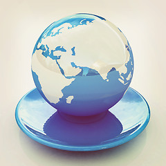 Image showing Globe on a saucer. 3D illustration. Vintage style.