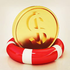 Image showing Coin dollar on  lifeline. 3D illustration. Vintage style.