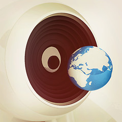 Image showing Web-cam and earth. Global on line concept. Close-ap. 3D illustra