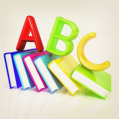 Image showing alphabet on a colorful real books. 3D illustration. Vintage styl