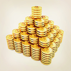 Image showing Gold dollar coins. 3D illustration. Vintage style.