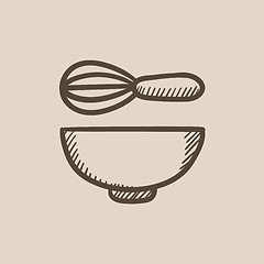Image showing Whisk and bowl sketch icon.